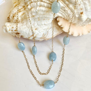 AQUAMARINE GOLD NECKLACE - NUGGETS