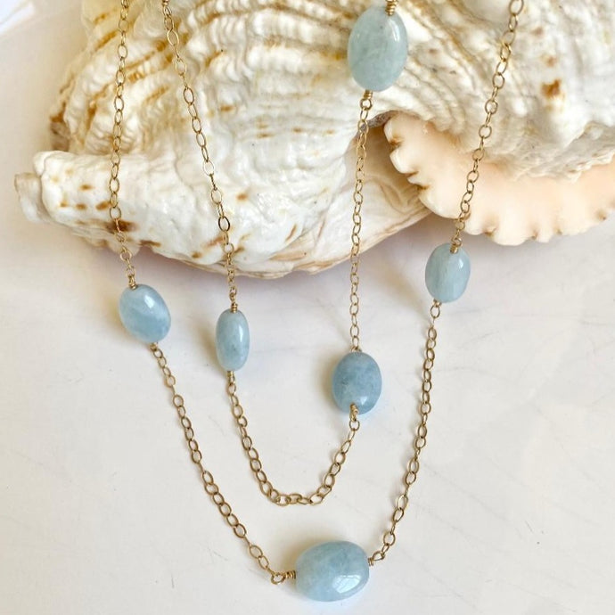 AQUAMARINE GOLD NECKLACE - NUGGETS