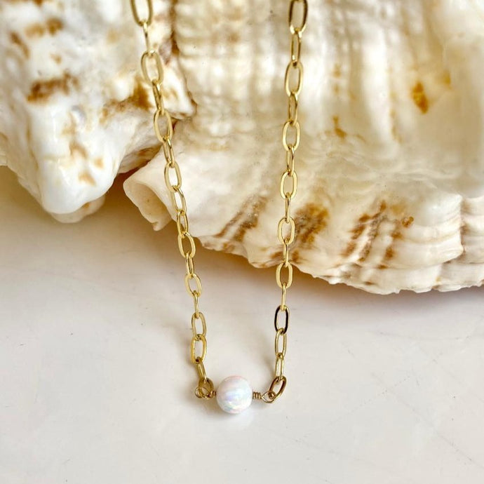 Paperclip Necklace with Opal