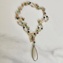 Load image into Gallery viewer, Long agate necklace with moonstone drop
