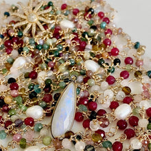 Load image into Gallery viewer, Long agate necklace with moonstone drop
