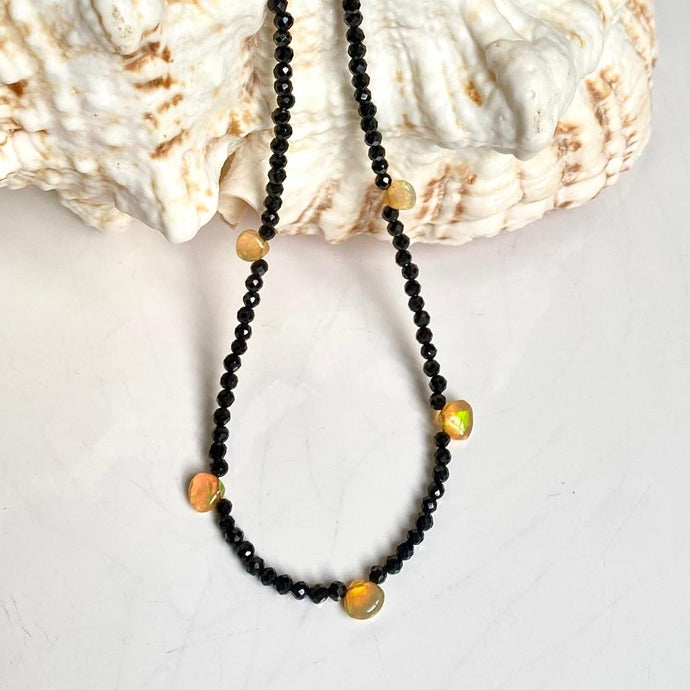 BLACK SPINEL OPAL DROP NECKLACE  - TORA