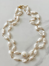 Load image into Gallery viewer, Pearl necklace with flat cz pearl center
