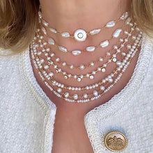 Load image into Gallery viewer, Pearl necklace with flat cz pearl center
