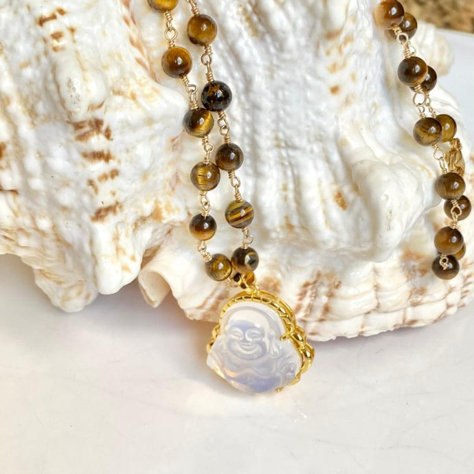 TIGER EYE NECKLACE - HAPPY BUDDHA
