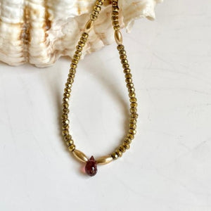 Hematite Necklace with Garnet Drop