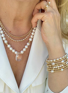 GOLD BEADS STACK WITH PEARL - SITGES