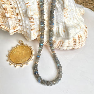 LABRADORITE NECKLACE WITH COIN - VICTORIA