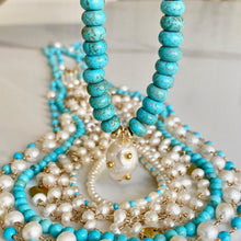 Load image into Gallery viewer, Turquoise necklace with chunky gold studded pearl drop
