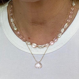 ROSE QUARTZ PEARL NECKLACE - LEYA