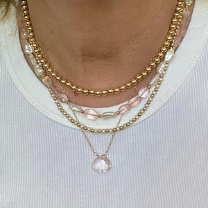 ROSE QUARTZ PEARL NECKLACE - LEYA