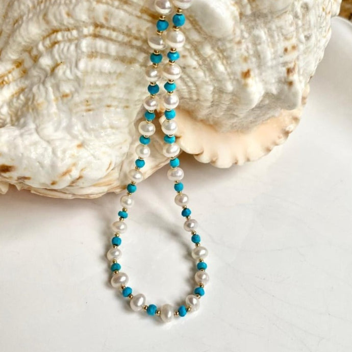 PEARL TURQUOISE MIX NECKLACE - AVA