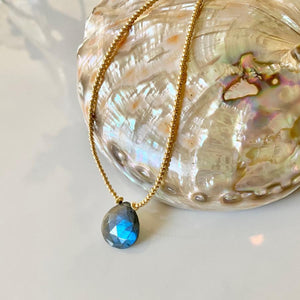 Tiny Gold Ball Necklace with Labradorite