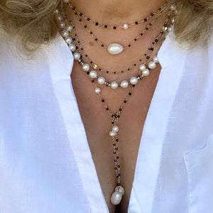 Black Spinel Wrap Necklace - Tie