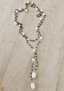 Black Spinel Wrap Necklace - Tie