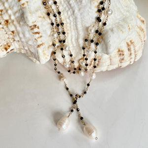 Black Spinel Wrap Necklace - Tie