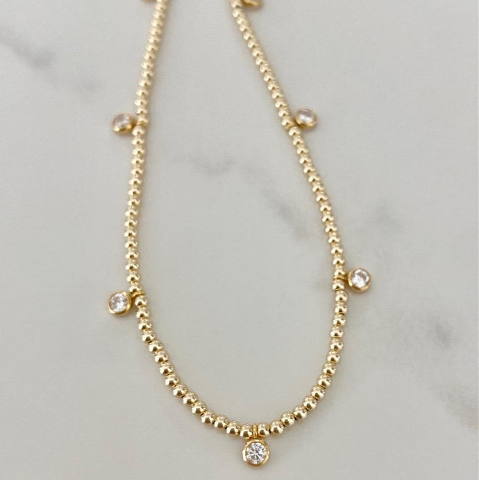 Gold Ball Necklace with CZ