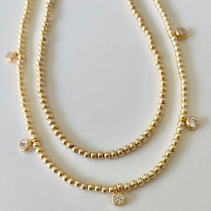 Gold Ball Necklace with CZ