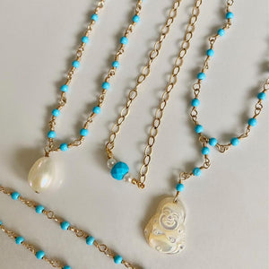 Gold Necklace with Turquoise Center