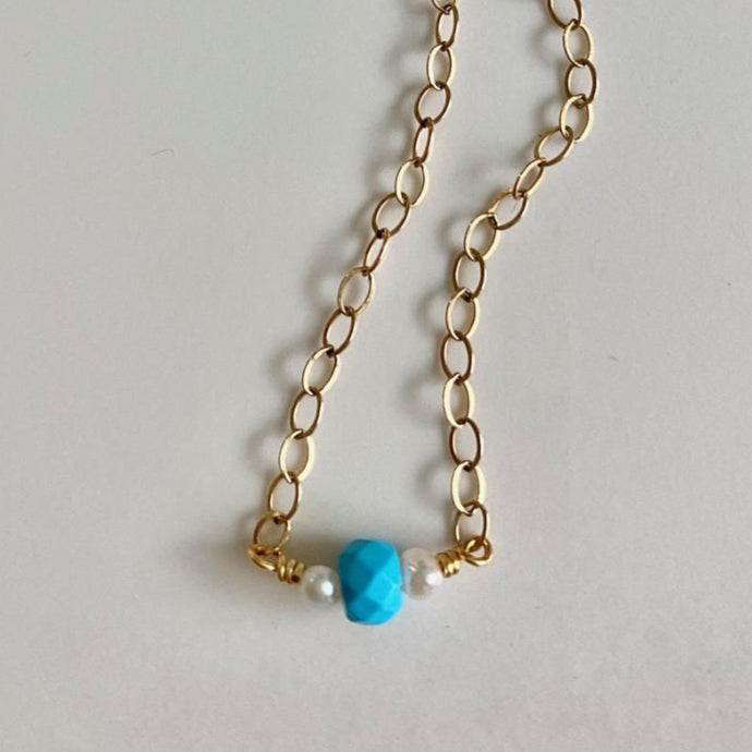 Gold Necklace with Turquoise Center