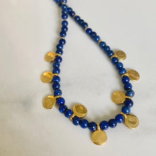 Load image into Gallery viewer, Lapis necklace with smooth gold coins
