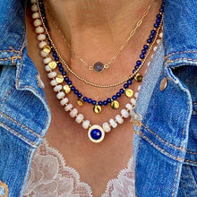 Load image into Gallery viewer, Lapis necklace with smooth gold coins
