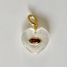 Load image into Gallery viewer, Moonstone charm with garnet "evil eye"
