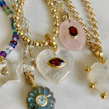 Load image into Gallery viewer, Moonstone charm with garnet "evil eye"
