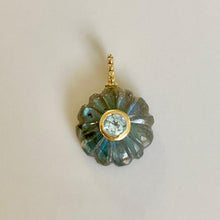 Load image into Gallery viewer, Labradorite flower charm with topaz center
