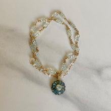 Load image into Gallery viewer, Labradorite flower charm with topaz center
