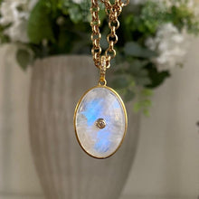 Load image into Gallery viewer, Rainbow moonstone pendant with diamond center
