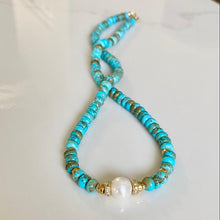 Load image into Gallery viewer, Turquoise necklace with cz and pearl
