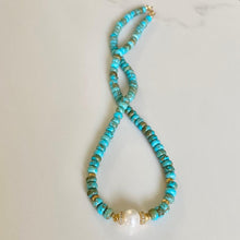 Load image into Gallery viewer, Turquoise necklace with cz and pearl
