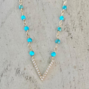 TURQUOISE CZ V DROP NECKLACE - ALLY