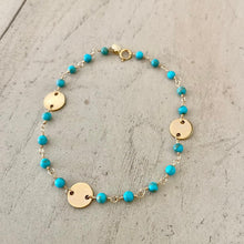 Load image into Gallery viewer, TURQUOISE GOLD DISC BRACELET
