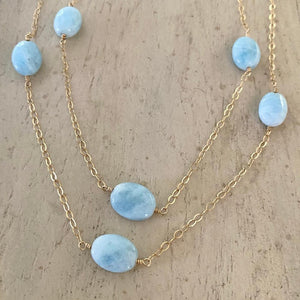 AQUAMARINE GOLD NECKLACE - NUGGETS