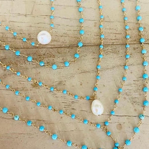 TURQUOISE NECKLACE WITH PEARL - SUNI