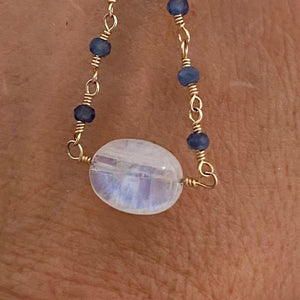 Sapphire Necklace with Moonstone Drop