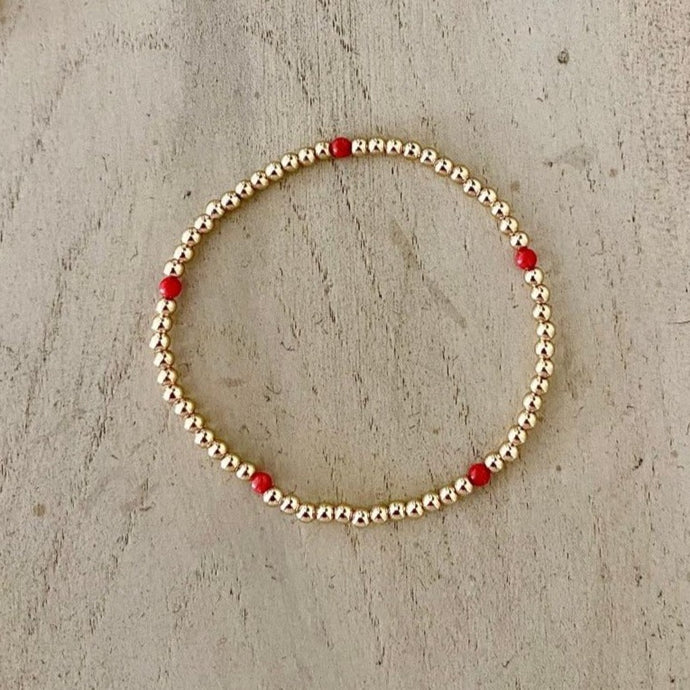 GOLD BEADS WITH CORAL