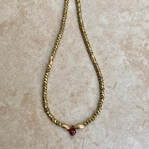 Hematite Necklace with Garnet Drop