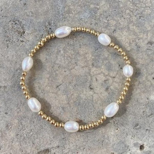 GOLD BEADS STACK WITH PEARL - SITGES