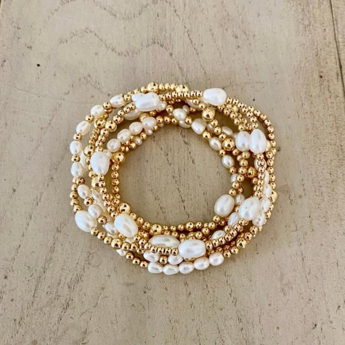 GOLD BEADS STACK WITH PEARL - SITGES