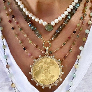 LABRADORITE NECKLACE WITH COIN - VICTORIA