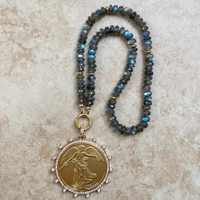 LABRADORITE NECKLACE WITH COIN - VICTORIA