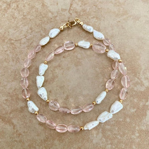 ROSE QUARTZ PEARL NECKLACE - LEYA