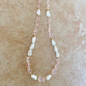 ROSE QUARTZ PEARL NECKLACE - LEYA