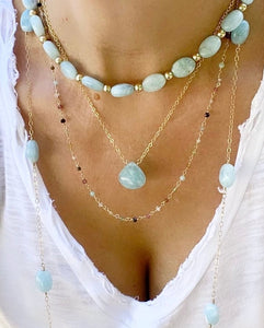 AQUAMARINE GOLD NECKLACE - NUGGETS