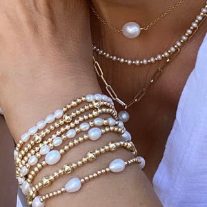 GOLD BEADS STACK WITH PEARL - SITGES