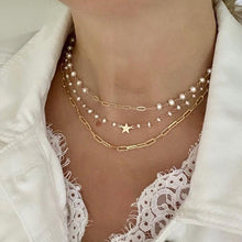 Load image into Gallery viewer, PEARL NECKLACE - GOLD STAR
