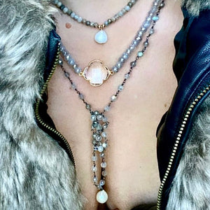 LABRADORITE NECKLACE WITH BAROQUE PEARL - STROMBOLI